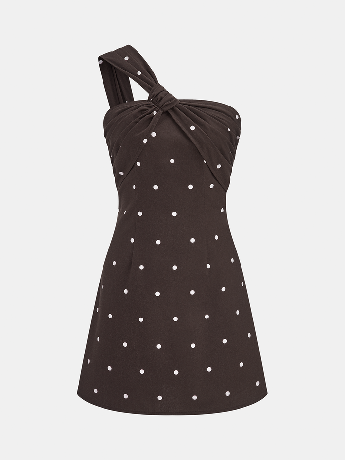 Polka Dot One Shoulder Linen Blend Mini Dress for Women Summer Casual