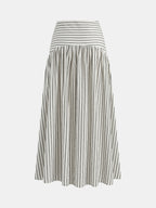 Mid Waist Striped Gathered Midi Skirt for Women Casual Summer Wear