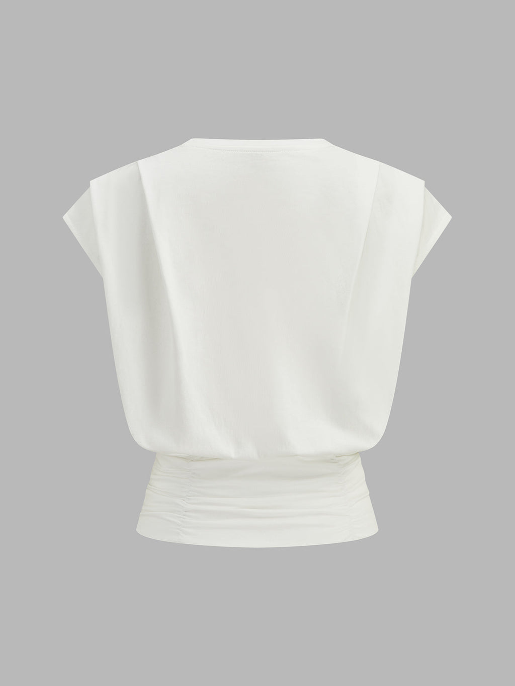 Cap Sleeve Ruched Waist Top with Crew Neckline for Women