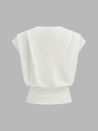 Cap Sleeve Ruched Waist Top with Crew Neckline for Women