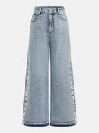 Side Lace Panel Wide Leg Jeans with High Waist Fit