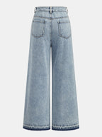 Side Lace Panel Wide Leg Jeans with High Waist Fit
