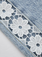 Side Lace Panel Wide Leg Jeans with High Waist Fit