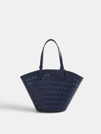 Woven Flower Decor Shoulder Tote Handbag with Zip Closure