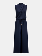 Satin Drape Neck Top & Drawstring Pants Set for Elegant Evenings