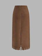 Contrast Stitch Linen Blend Two Piece Skirt Set for Women Summer Casual