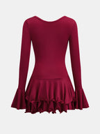 V Neck Button Flare Sleeve Ruffle Mini Dress Elegant Casual Party-wear