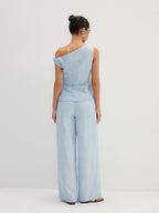 Linen-Like One Shoulder Top & Pants Set Comfortable and Stylish Fit