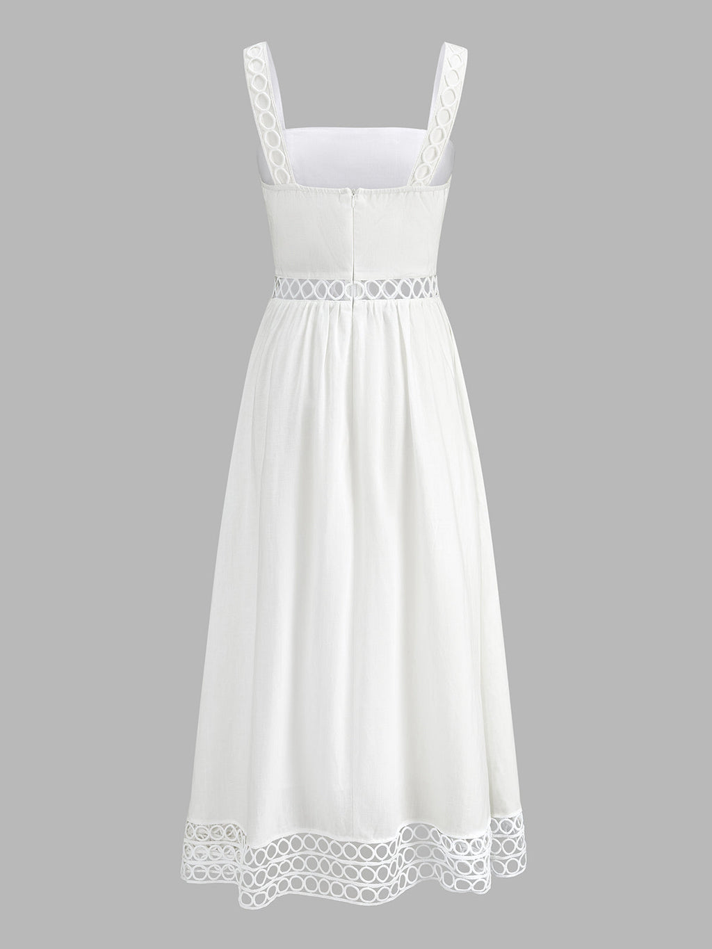 Circle Hollow Linen Blend Midi Dress with Ruffle Detail