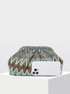 Zigzag Pattern Ruched Evening Clutch with Detachable Chain Strap