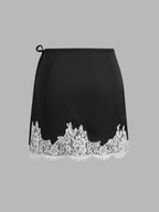 Lace Trim Wrap Mini Skirt with Tie Waist Detail