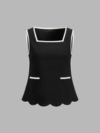 Contrast Scalloped Trim Two Piece Shorts Set for Women Casual Summer