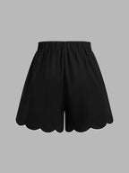 Contrast Scalloped Trim Two Piece Shorts Set for Women Casual Summer