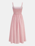 Plaid Smocked Bust Flare Vacation Sundress Lightweight Summer Style