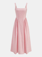 Plaid Smocked Bust Flare Vacation Sundress Lightweight Summer Style