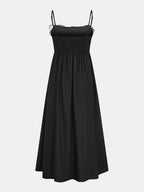 Contrast Flower Bust Pleated Swing Dress Elegant Vintage Style