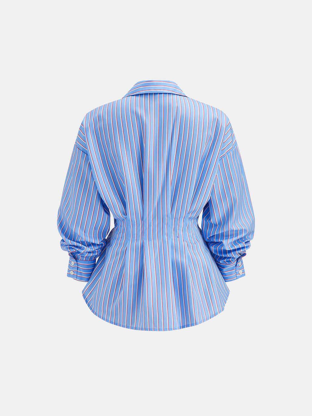 Striped Cinched Waist Long Sleeve Shirt with Button Detail