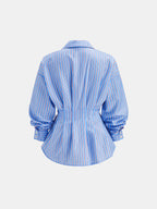 Striped Cinched Waist Long Sleeve Shirt with Button Detail