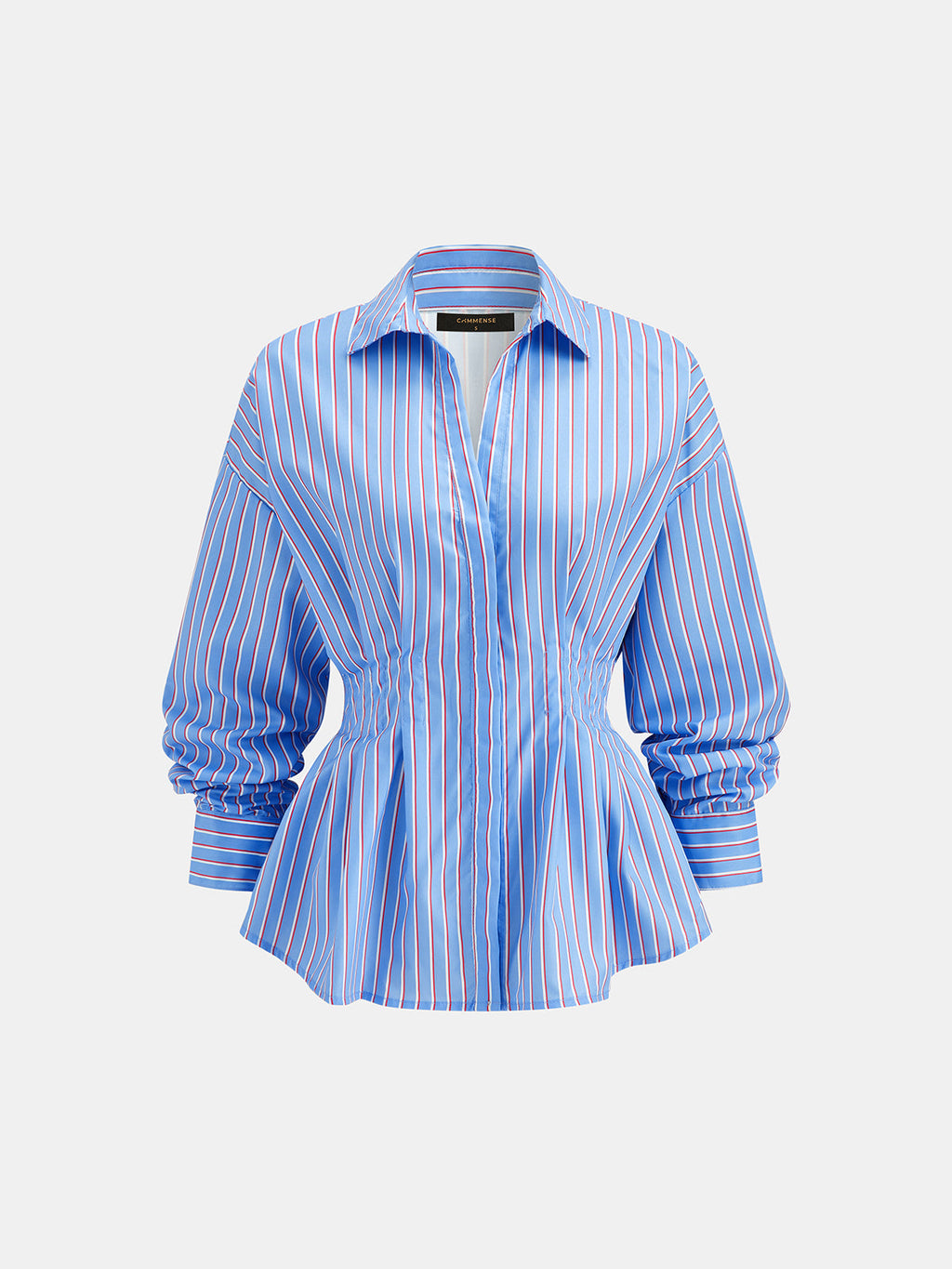 Striped Cinched Waist Long Sleeve Shirt with Button Detail