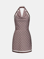 Halter Neck Printed Mini Dress with Backless Design