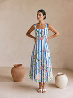 Floral Print Striped Sleeveless Maxi Dress for Women Casual Summer Style