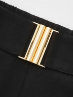 Metal Bar Detail Front Seam Straight Leg Tailored Trousers with High Waist