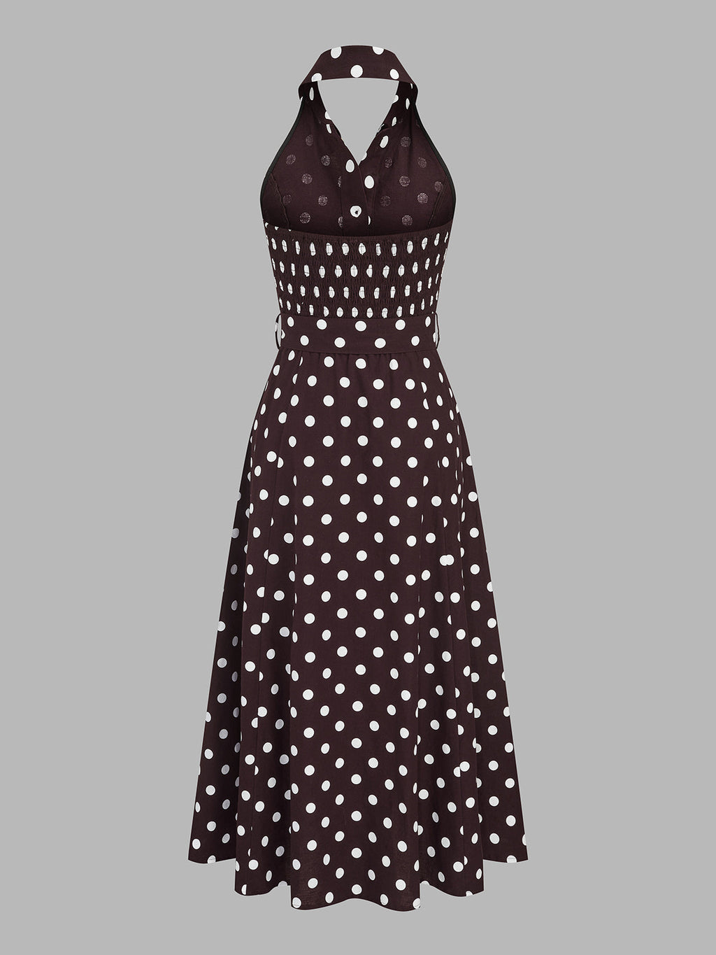 Polka Dot Halter Belted Cotton Linen Midi Dress Women's Summer Fashion