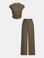 Sleeveless Ruched Top & Wide-Leg Pants Set for Women Chic Comfort