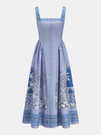 Tropical Print Square Neck Backless Maxi Dress with Side Slits