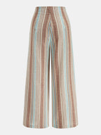 Color Stripe Drawstring Wide Leg Pants for Women, Casual Fit