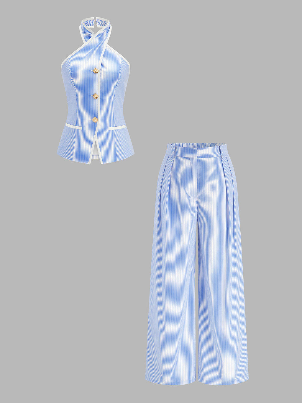 Pinstripe Cotton Blend Two Piece Pants Set for Women Stylish Office Wear