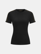Studded Mesh Ribbed Short Sleeve T-Shirt Trendy Casual Streetwear