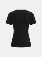 Studded Mesh Ribbed Short Sleeve T-Shirt Trendy Casual Streetwear