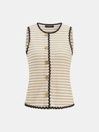 Wavy Trim Striped Two Piece Pants Set with Trendy High Waist Design