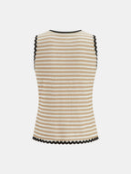 Wavy Trim Striped Two Piece Pants Set with Trendy High Waist Design