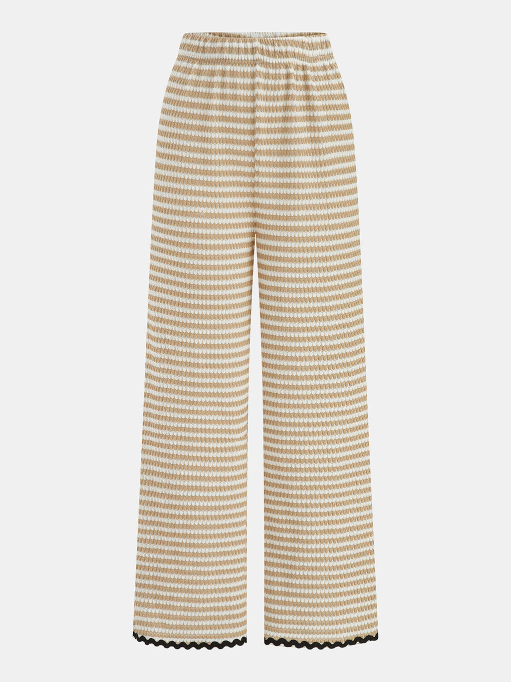 Wavy Trim Striped Two Piece Pants Set with Trendy High Waist Design