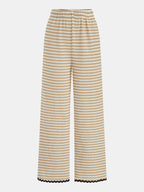 Wavy Trim Striped Two Piece Pants Set with Trendy High Waist Design