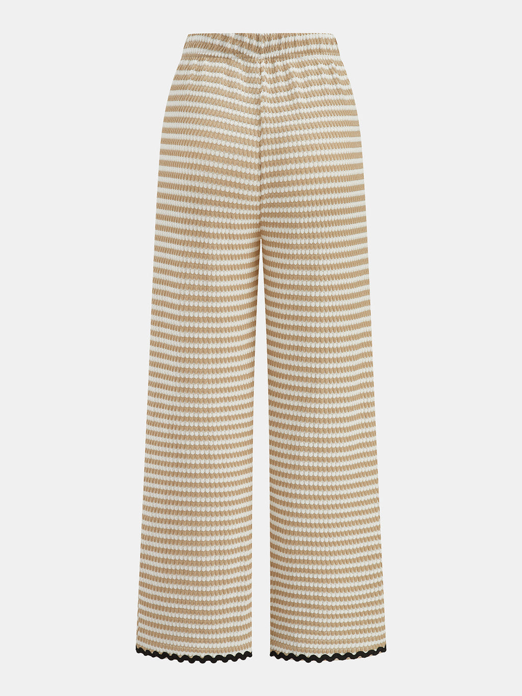 Wavy Trim Striped Two Piece Pants Set with Trendy High Waist Design