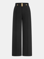 Metal Bar Detail Front Seam Straight Leg Tailored Trousers with High Waist