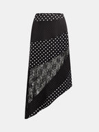 Polka Dot Lace Patchwork Asymmetric Midi Skirt - Elegant Women’s Casual Wear