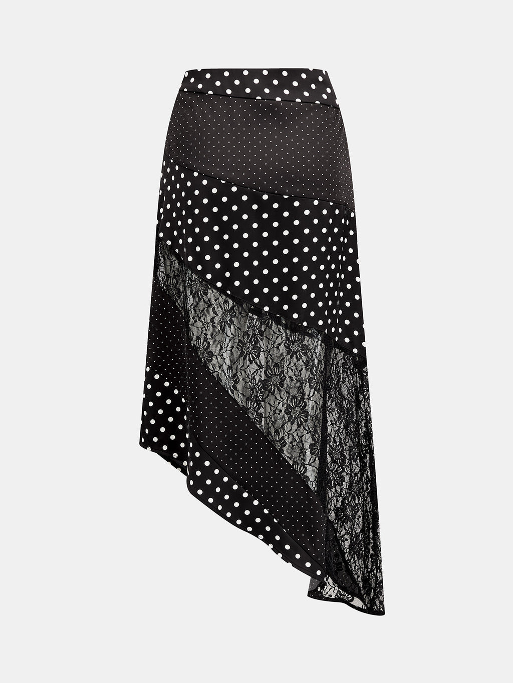 Polka Dot Lace Patchwork Asymmetric Midi Skirt - Elegant Women’s Casual Wear