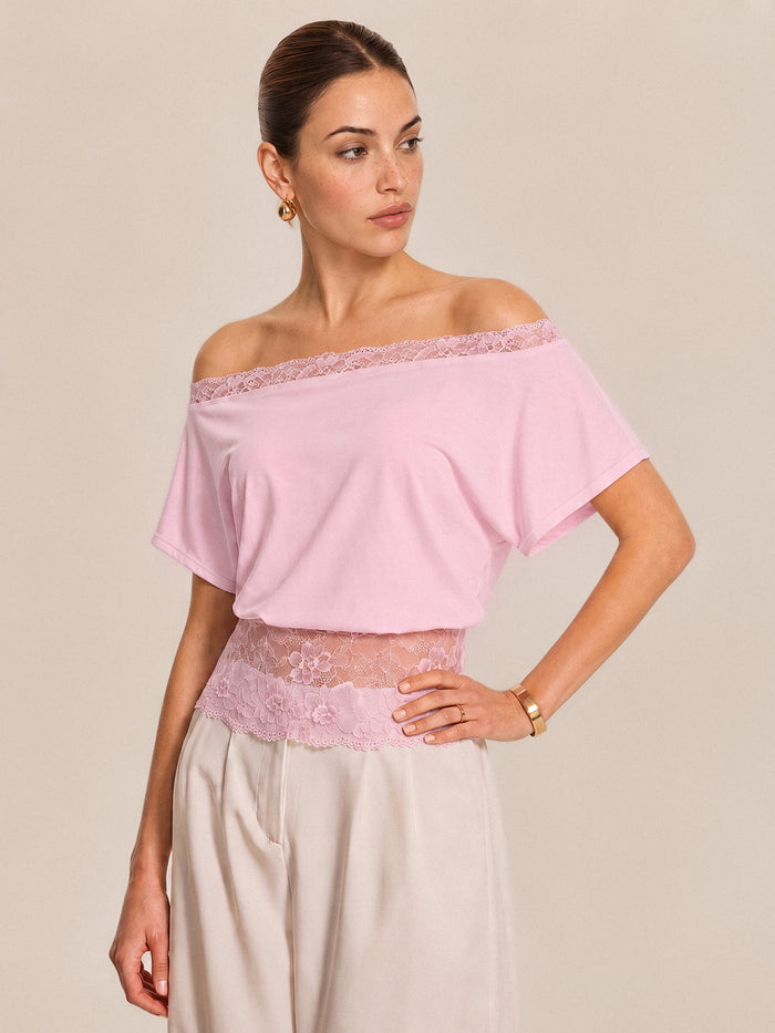 Off Shoulder Lace Panel Blouse for Women Casual Summer Style