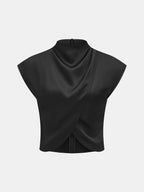 Draped Satin Cap Sleeve Blouse Elegant Women's Fashion Top