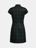 Plaid Frog Button Bodycon Mini Dress Classic Trendy Fit