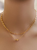Double Layer Cylinder Pendant Necklace Unisex Stainless Steel Chain