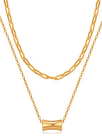 Double Layer Cylinder Pendant Necklace Unisex Stainless Steel Chain