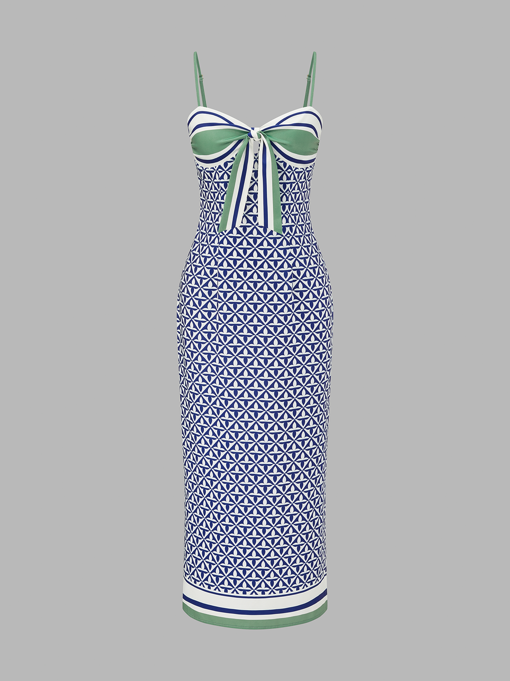 Geometric Print Tie-Front Slit Maxi Slip Dress with Adjustable Straps for Women