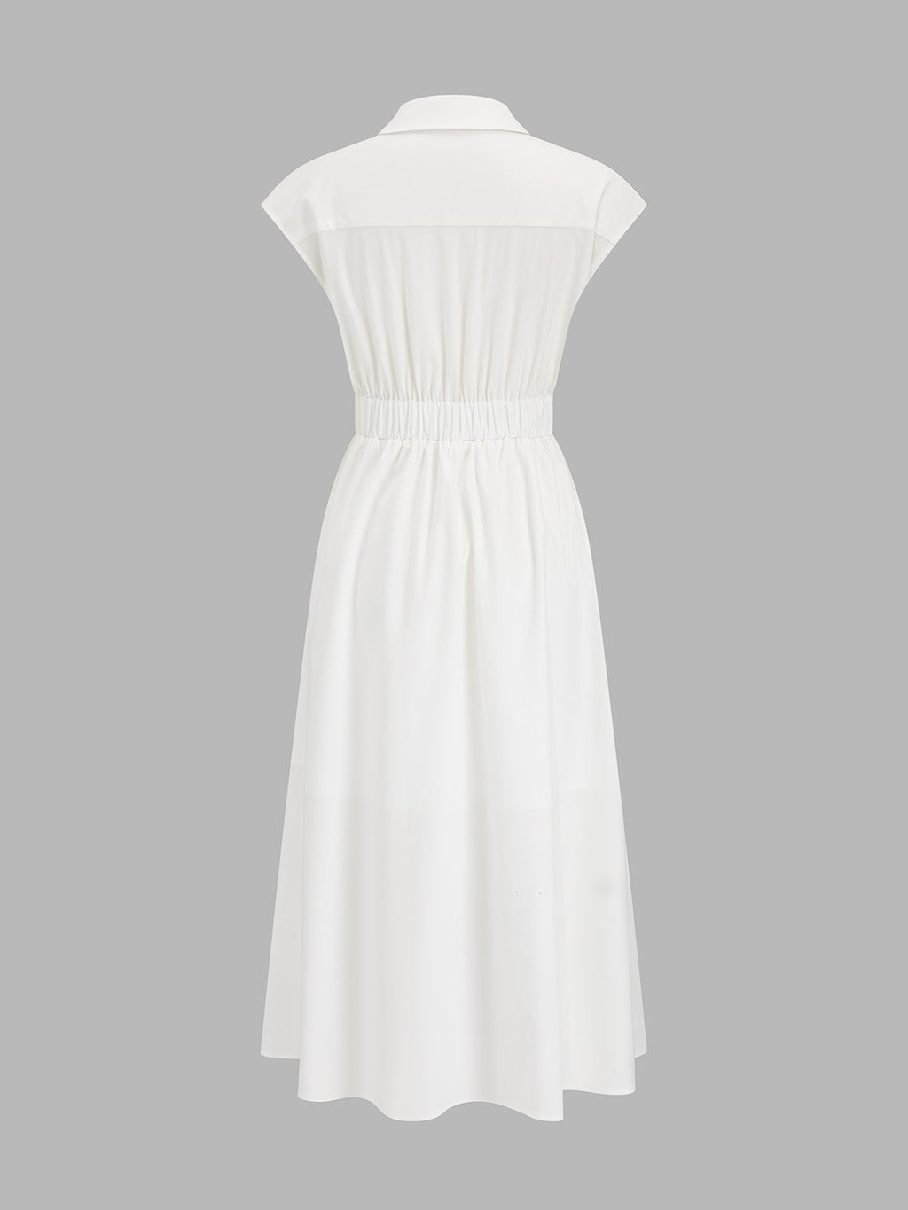 Cap Sleeve Cinched Waist Shirt Midi Dress with Side Pockets and V-Neck