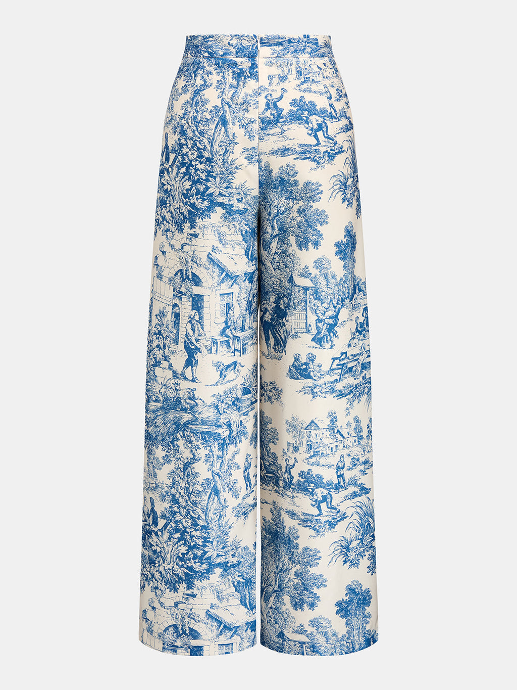 Toile Print Pleated Wide Leg Pants for Women Spring Fashion
