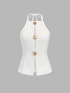 Textured Halter Cutout Top & Mini Skirt Set for Women Summer Wear